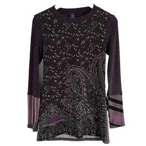 Anac Sweater Size Small Knit Tunic Paisley Artsy Print Long Sleeve Art to Wear